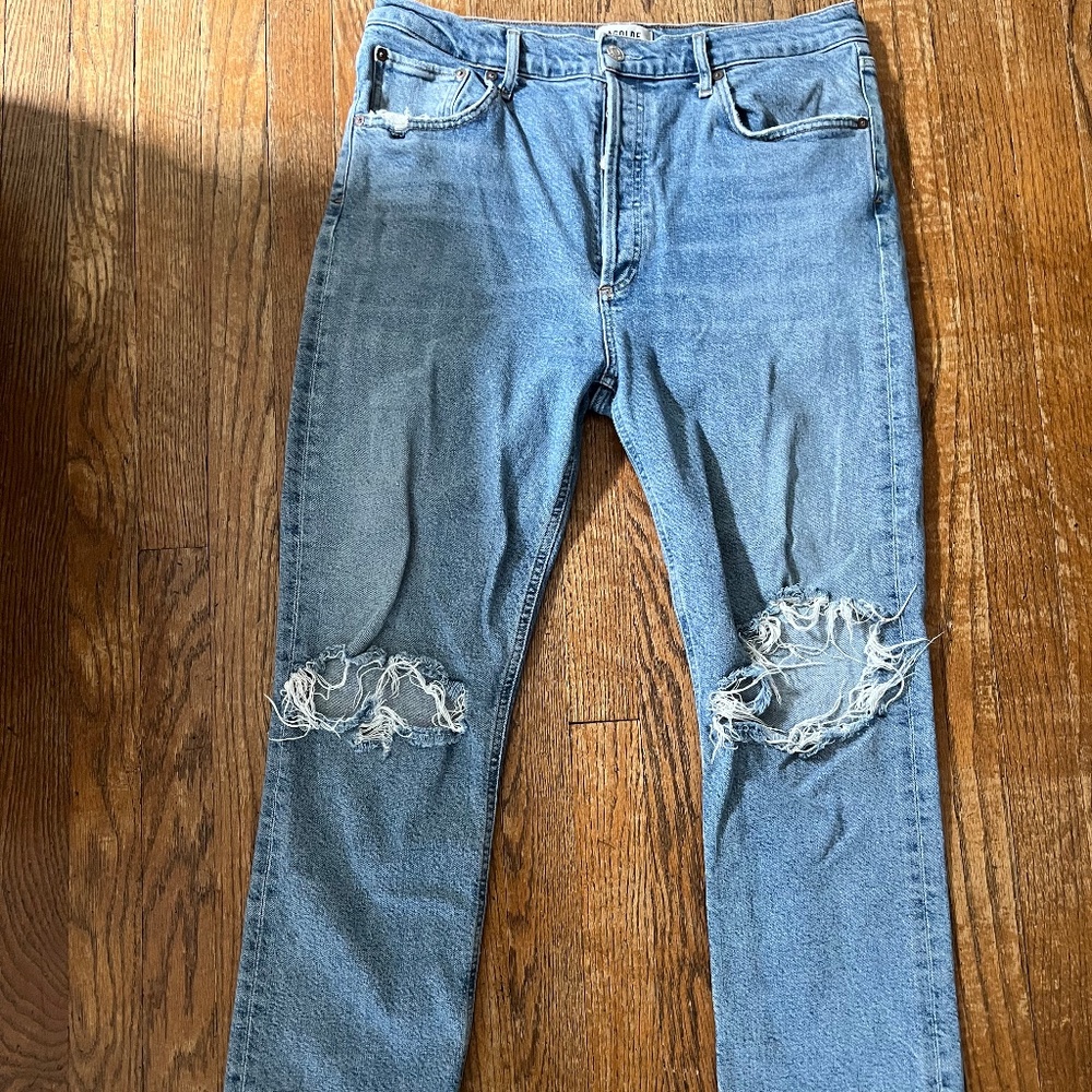 AGOLDE RILEY straight cropped distressed high waist jeans